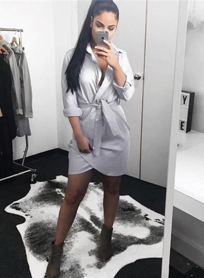 Oasap Turn-down Collar Long Sleeve Slim Dress