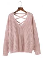 Oasap V Neck Back Lace Up Pullover Sweater