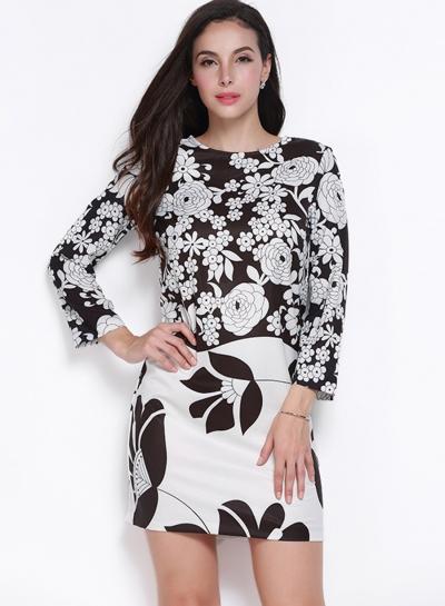 Oasap Women's Floral Graphic Keyhole Back Bodycon Dress