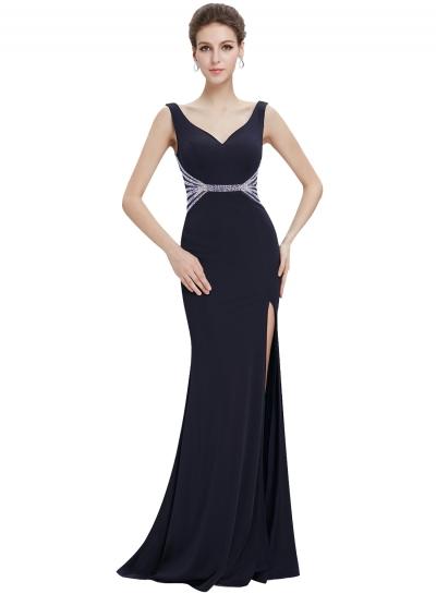 Oasap Women's Elegant Double V Neck Side High Slit Maxi Evening Dress