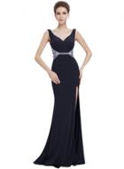 Oasap Women's Elegant Double V Neck Side High Slit Maxi Evening Dress