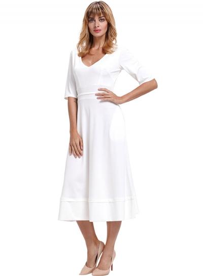 Oasap V Neck Half Sleeve A-line Party Midi Dress