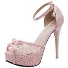 Oasap Floral Peep Toe Bow Stiletto Heels Sandals