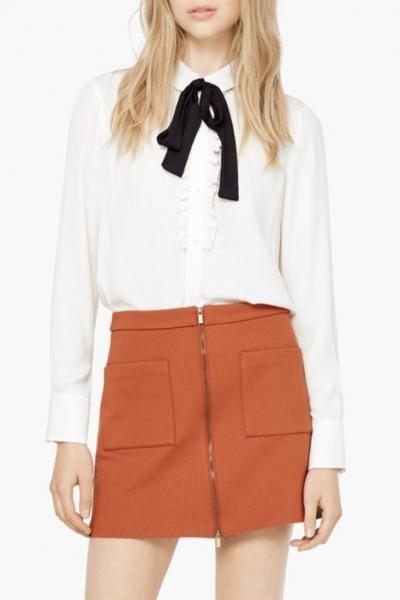 Oasap Sweet Stringy Selvedge Front Button Down Tie Shirt