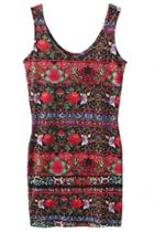 Oasap Graceful Floral Bodycon Mini Tank Dress