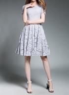 Oasap Short Sleeve High Waist Lace A-line Dress