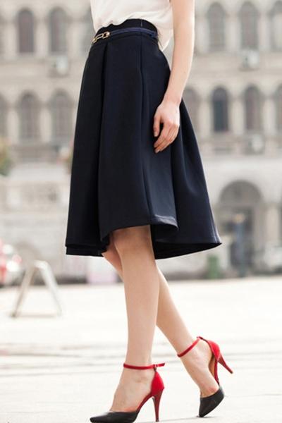 Oasap Sweet Pleated A-line Midi Bubble Skirt