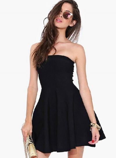 Oasap Strapless Off Shoulder Solid Color Dress