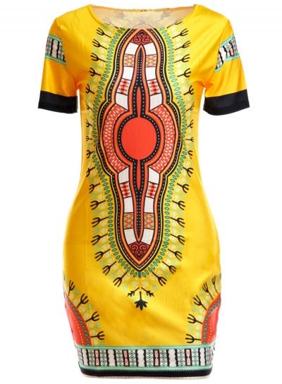 Oasap Tribal Print Short Sleeve Bodycon Mini Dress