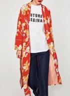 Oasap V Neck Long Sleeve Floral Printed Coat