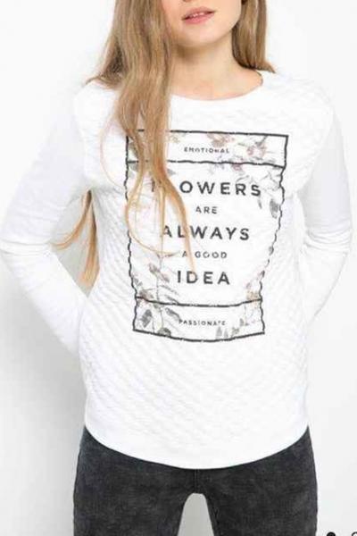 Oasap Floral Graphic Print Quilted Sweatshirt