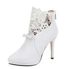Oasap Lace Panel Stiletto Heels Pointed Toe Boots