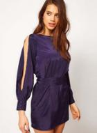 Oasap Women's Blue Ruffle Cut Out Long Sleeve Mini Dress