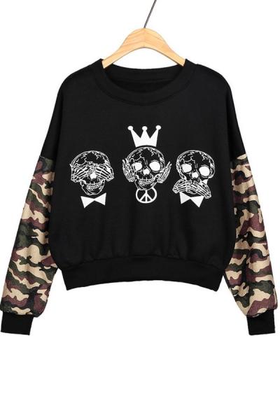 Oasap Camouflage Skull Fleece Sweatshirt