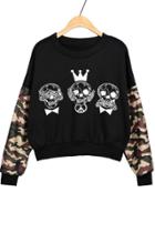 Oasap Camouflage Skull Fleece Sweatshirt