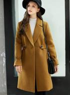 Oasap Turn Down Collar Long Sleeve Solid Color Slim Fit Wool Coat