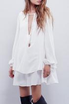 Oasap White Cut-out Front Double Layered Chiffon Dress