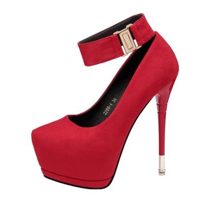 Oasap Pointed Toe Stiletto Heels Buckle Strap Platform Pumps