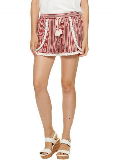 Oasap Women's Casual Drawstring Waist Print Linen Shorts With Tassel