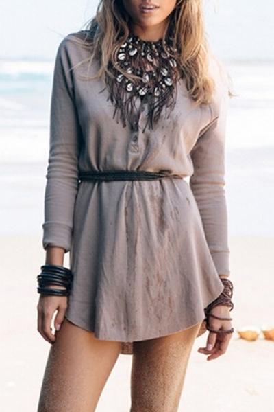 Oasap Fashion Deep V Button Decoration Dress