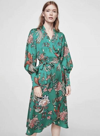 Oasap V Neck Long Sleeve Floral Dress With Belt