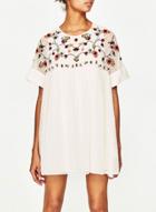 Oasap Short Sleeve Floral Embroidery Loose Fit Dress