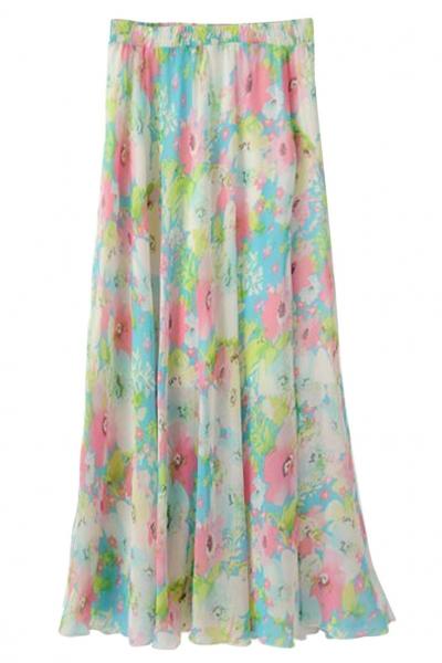 Oasap Favorite Pastel Floral Print Midi Skirt
