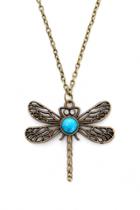 Oasap Etched Oxidized Dragonfly Pendent Necklace