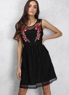 Oasap Sleeveless Floral Embroidery A-line Dress