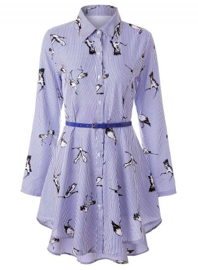 Oasap Casual Irregular Striped Printed Single-breasted Turn-down Collar Dress