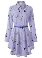 Oasap Casual Irregular Striped Printed Single-breasted Turn-down Collar Dress