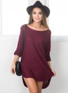 Oasap Casual Long Sleeve High Low Solid Dress