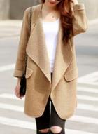 Oasap Turn Down Collar Long Sleeve Solid Color Open Front Knit Cardigan