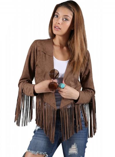 Oasap Women's Punk Style Faux Suede Jacket With Tasseled