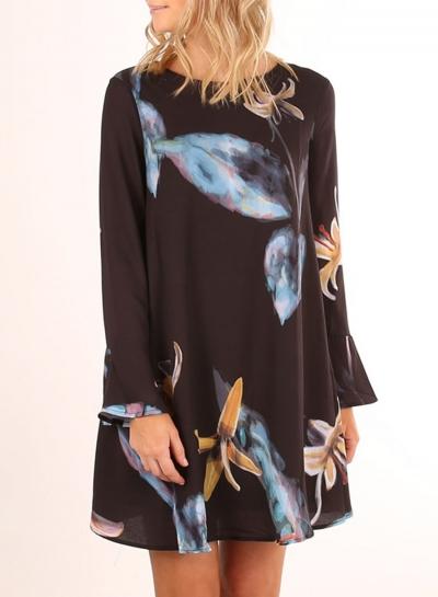 Oasap Flare Sleeve Digital Printed Mini Dress