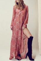 Oasap Fashion Floral Print Side Slit Chiffon Maxi Dress