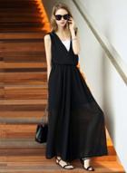 Oasap Sleeveless Wide-leg Chiffon Jumpsuit With Chest Wrap