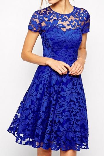 Oasap Royal Blue Fairy Lace Skater Dress