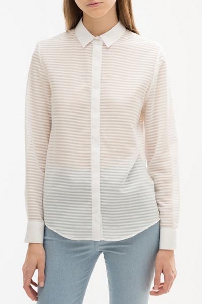 Oasap Chic Stripe Mesh Paneled Button Down Shirt