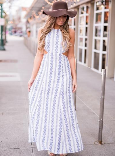 Oasap Halter Backless Sleeveless Printed Hollow Out Dress