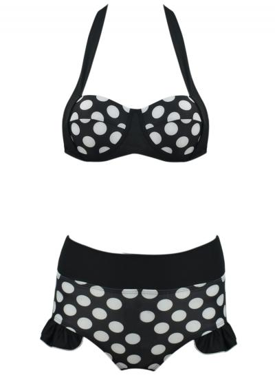 Oasap Women's Vintage Polka Dot Print Flounce Trim Bikini
