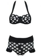 Oasap Women's Vintage Polka Dot Print Flounce Trim Bikini