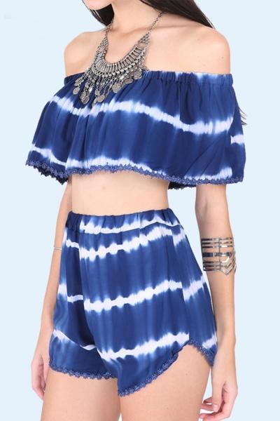 Oasap Off-the-shoulder Crop Top Shorts Matching Sets