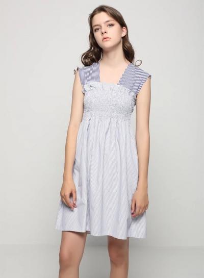 Oasap Color Block Elastic Waist Striped Dress