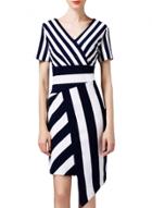 Oasap Women's V Neck Short Sleeve Stripe Asymmetrical Bodycon Dress