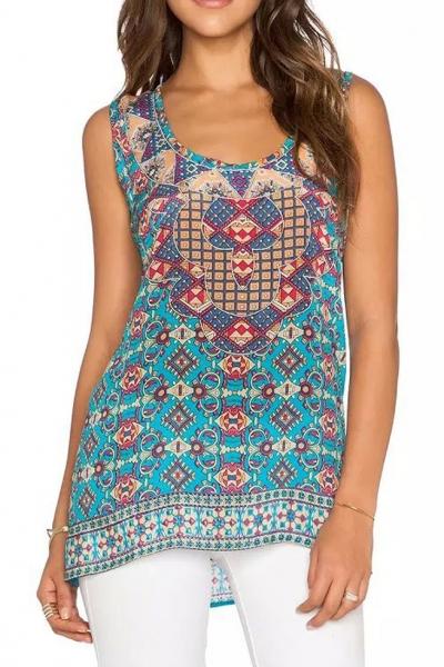 Oasap Vintage Geometric Printed O Neck Tank