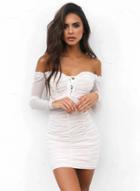 Oasap Off Shoulder Lace-up Front Ruched Bodycon Dress