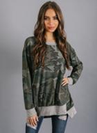 Oasap Casual Long Sleeve Camo Loose Fit Irregular Sweatshirt