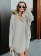 Oasap Casual V Neck Long Sleeve Loose Sweater Dress