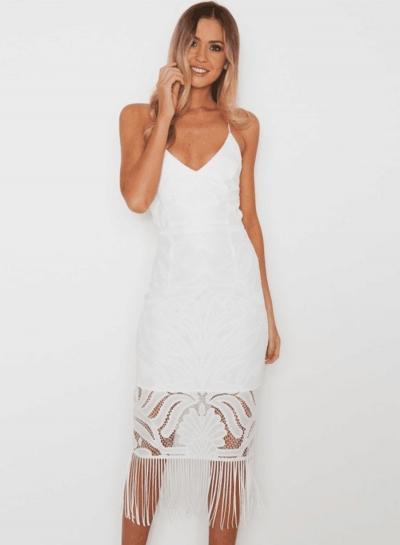 Oasap Hot V Neck Backless Midi Lace Dress